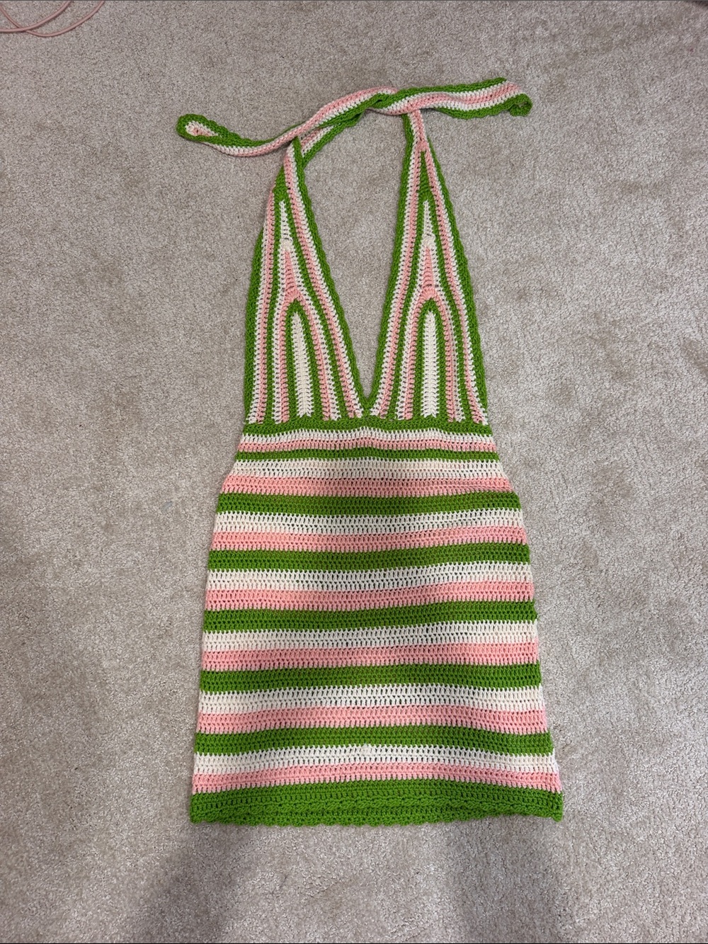 Beginning Boutique Crochet Striped Halter Dress